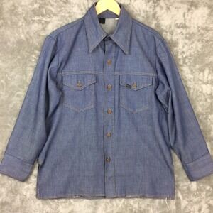 Vintage Sears Roebuck Denim Work Shirt Mens Large Button Close Blue